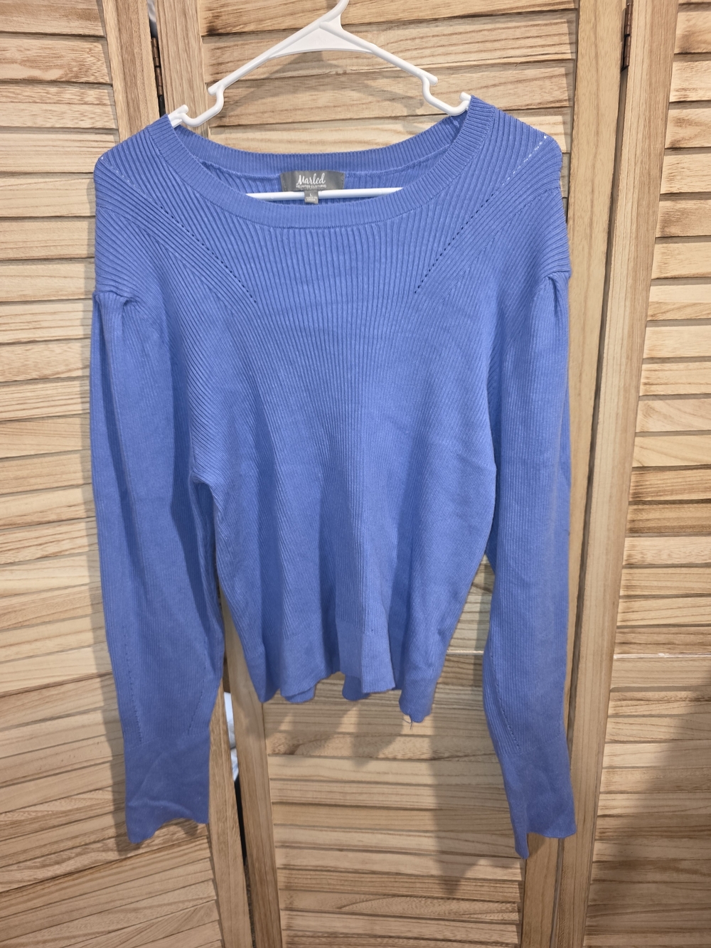 Marled Periwinkle Ribbed Long-Sleeve Crop Top
